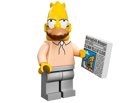 LEGO Minifiguur Grampa -- Newspaper with the headline "Old man yells at cloud"